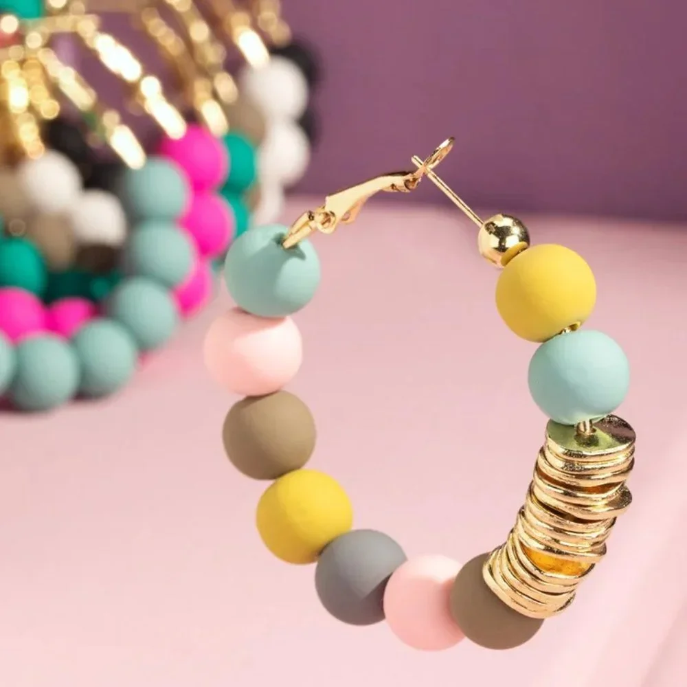 Pastel Clay Bead Hoop Earrings